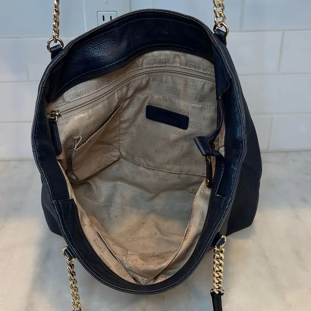 Michael Kors Bag Purse Handbag Leather Pebbled Chain Link Shoulder Tote Bag